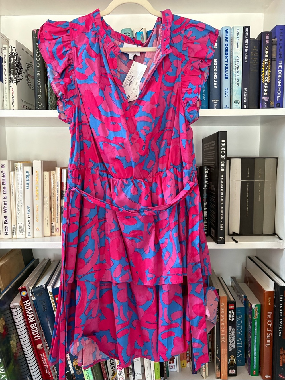 Sugarlips Pink and Blue Floral Tiered V-Neck Midi Dress